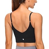 CRZ YOGA Adjustable Longline Sports Bra for Women - V Back Wireless Workout Padded Yoga Camisole Cropped Tank Tops