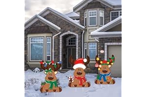 Weysat 3 Pcs Reindeer Christmas Yard Signs with Stakes Waterproof Elk Decoration Outdoor Xmas Reindeer Yard Stakes Lawn Signs for Christmas Holiday Pathway Garden Patio Party Favors (Regular)