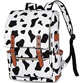 MCWTH Girls Backpack College Bookbag, School Bag 15.6 inch Laptop Backpacks for Women (Cow Print)