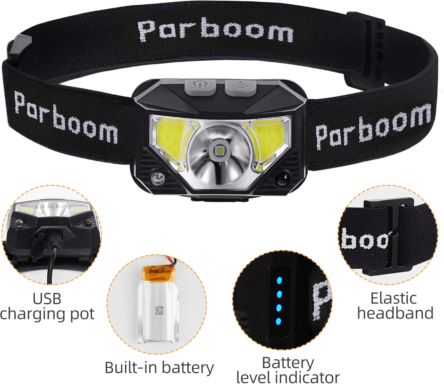 Parboom Headlamp, 2 Pack USB Rechargeable Headlamp, Waterproof, Suitable for Outdoor Running, Camping, Hiking and Fishing, Headlamps with Motion Sensor for Adults, Kids: Sports & Outdoors