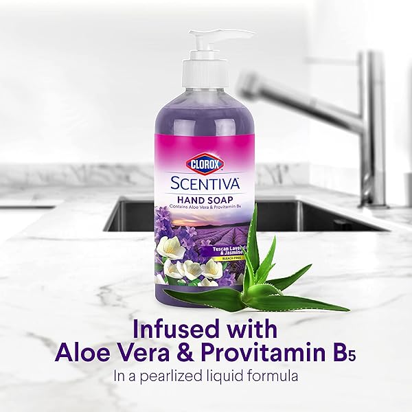 CLOROX SCENTIVA LIQUID HAND SOAP, TUSCAN LAVENDER & JASMINE SCENT – BLEACH-FREE SCENTED HAND HAND WASH WITH ALOE VERA & PROVITAMIN B5 FOR KITCHEN OR BATHROOM, 14 FL OZ