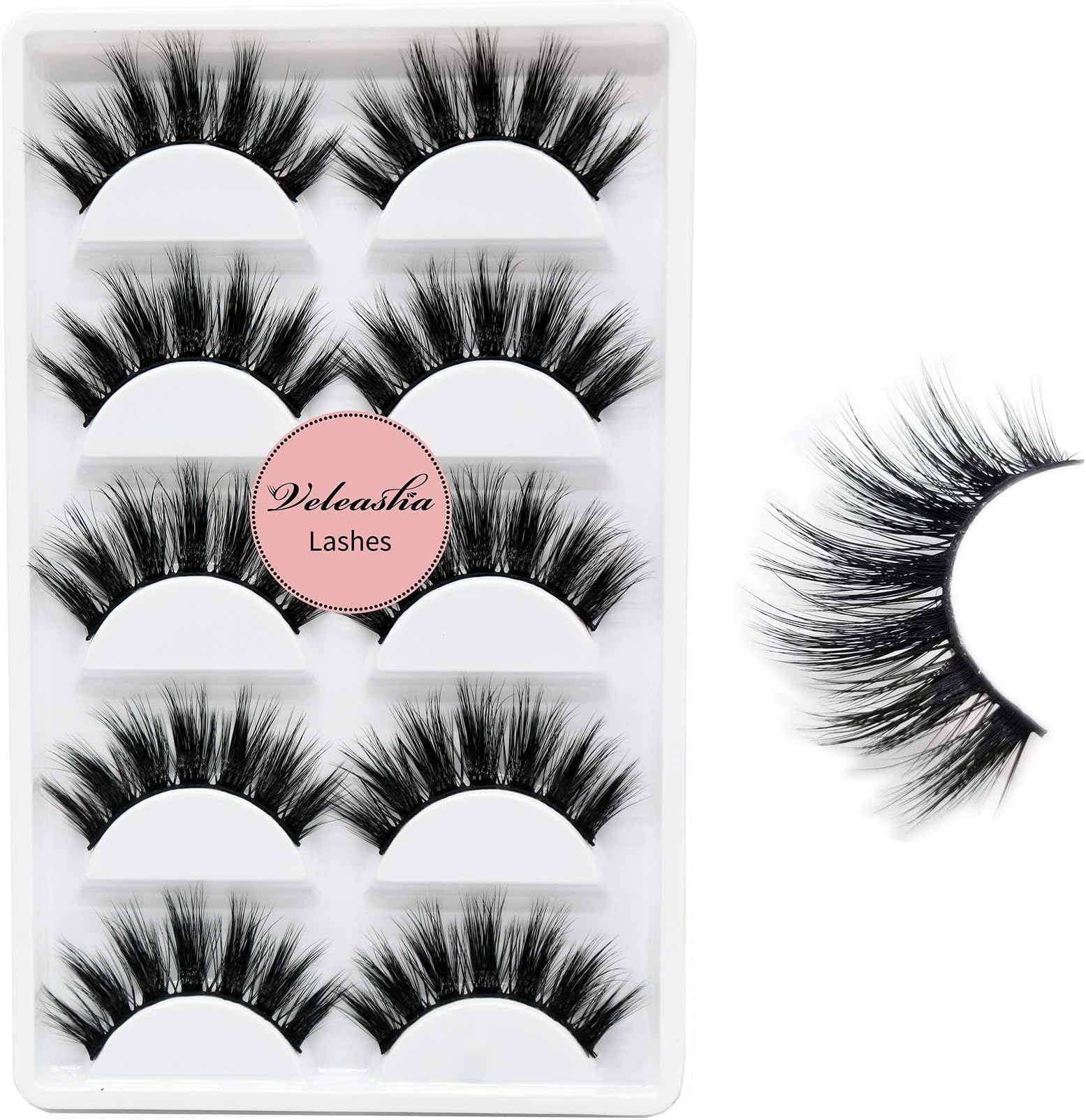 Veleasha 5D Faux Mink Lashes Handmade Luxurious Volume Fluffy Natural False Eyelashes 5 Pairs | Dubai