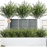 Yoratee Artificial Outdoor Plants 12 PCS Fake Cedar Plants Plastic Faux Pinetree Stems Greenery Shrubs UV Resistant Colorfast Indoor Outdoor Christmas Home Decor for Windowbox Garden Porch Path