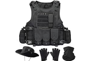 SANYETS Airsoft Vest,Tactical Molle Vest with Pouches,Cap,Gloves,Balaclava for Military Costume,Men's Airsoft Tactical Gear