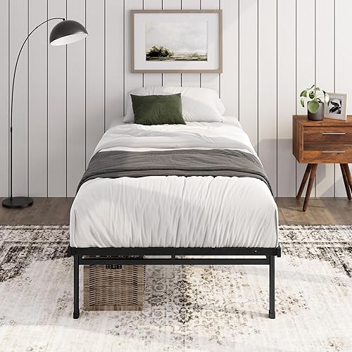 ZINUS Justin Single Bed frame - Bed 90x190 cm - 36cm Height - Metal bed frame with Underbed storage and steel slat support - Black