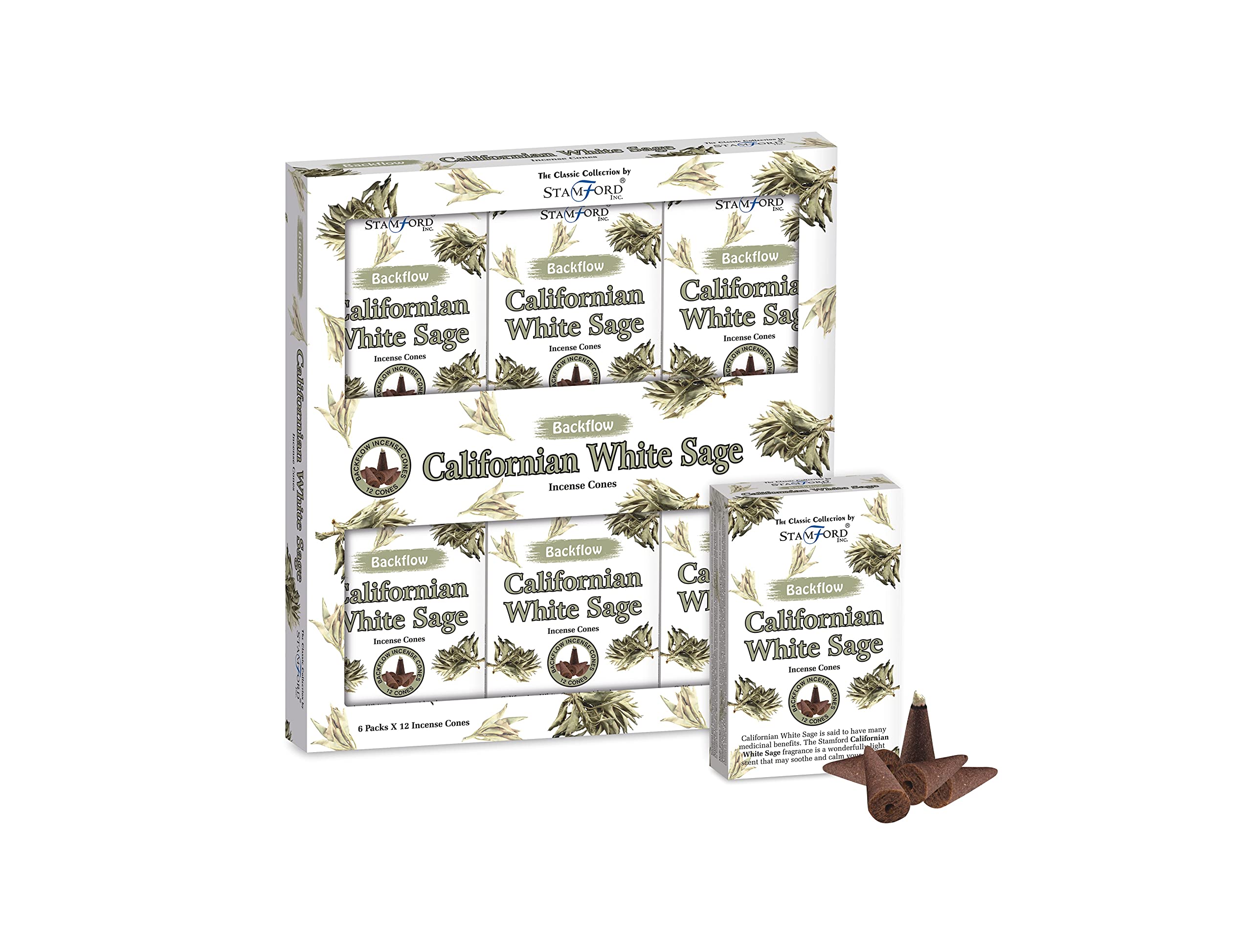 Stamford London 37421 Californian White Sage Incense Exotic, 12 Cones x 6 Packs, Black, One Size — image 1