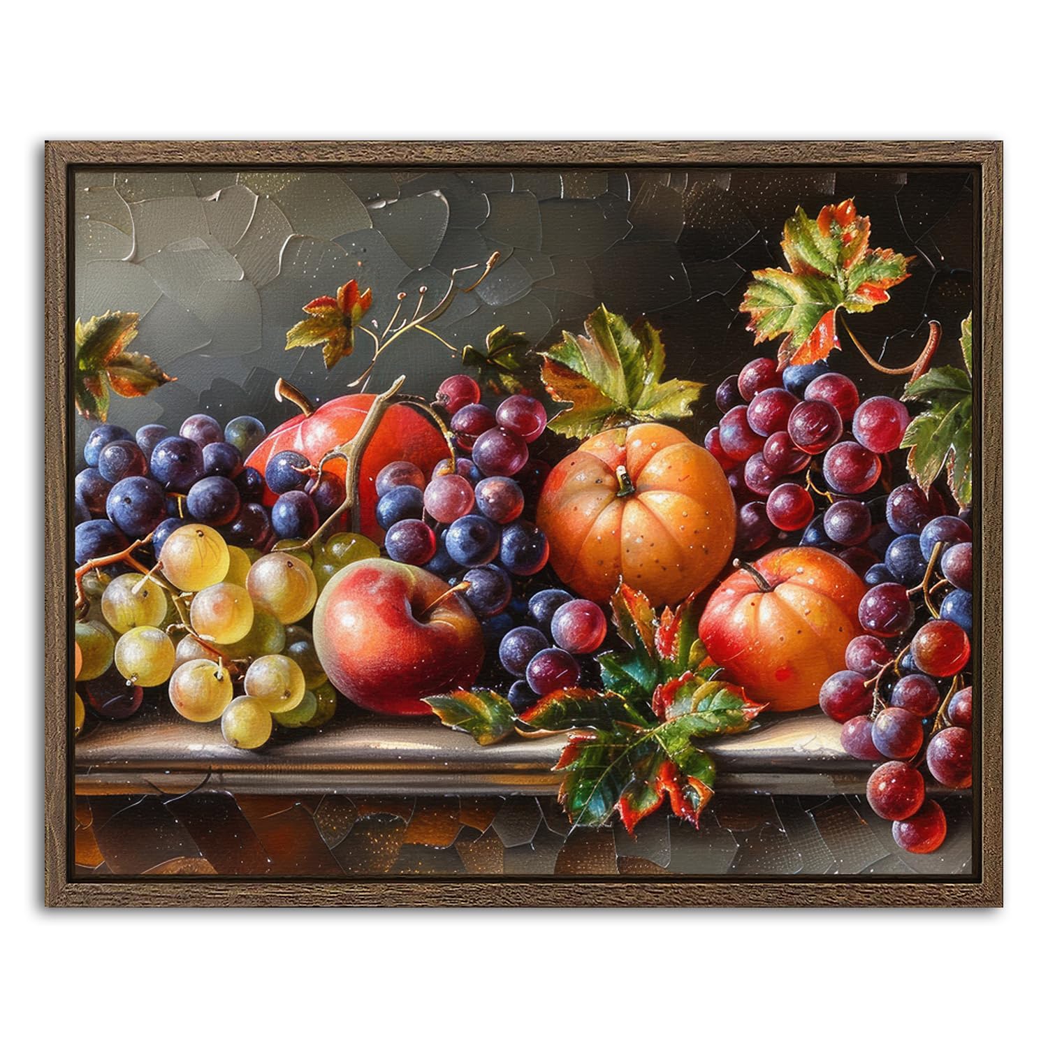 Colorful Fruits Wall Art Kitchen Wall Decor Vintage Grape Apple Pumpkin Prints Paintings Rustic Farmhouse Wall Pictures Retro Framed Artwork for Living Room Dining Room Home Decorations 20x25cm