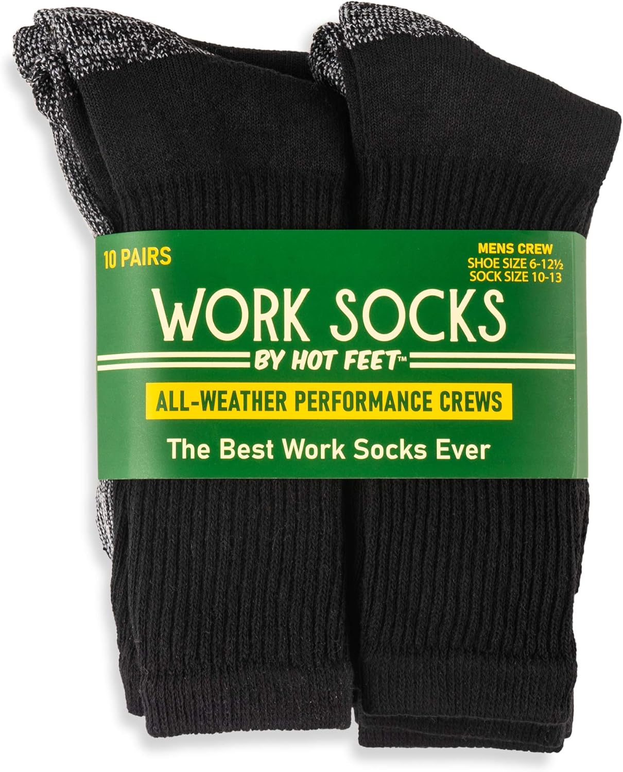 Hot Feet Work and Outdoor Socks for Men, Crew Socks, 10Pack, Black at