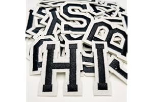 Jongdari Iron on Letters, 52 Pcs Alphabet Patches with Ironed Adhesive, Decorate Repair Patches for Shirts Jackets Hats Jeans Shoes Bags(Black)