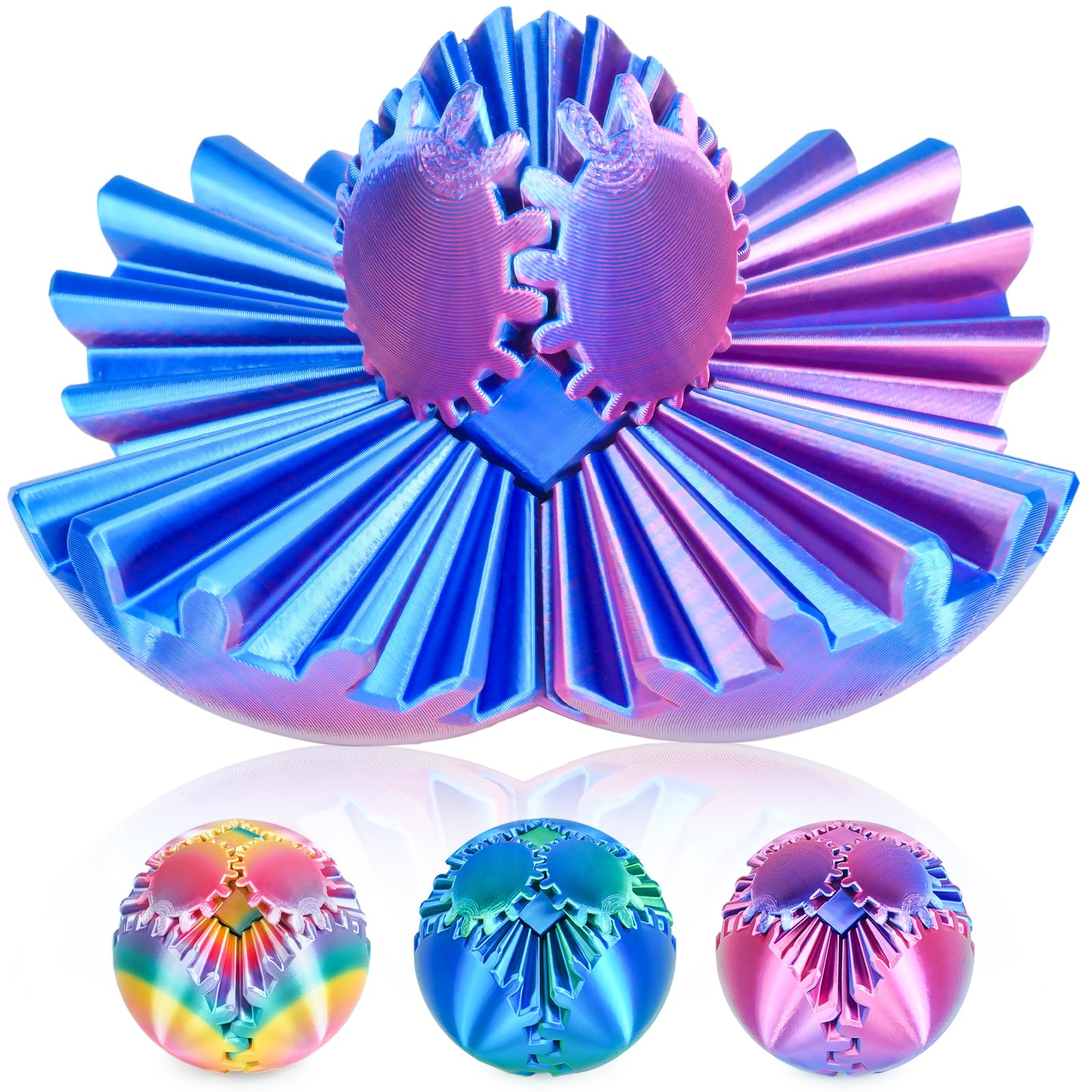 Gear Ball 3D Printed Fidget Toy Spinning Gear Sphere for Stress Relief Anxiety Fun Desk Toy for Adults Kids Stocking Filler Gifts Birthday Christmas (Purple, Diameter: 2.5 In) — image 1