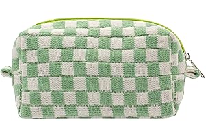 PAZIMIIK Checkered Makeup Bag for Purse Portable Zipper Make Up Pouch Small Cosmetic Case for Travel Accessories (Light Green)