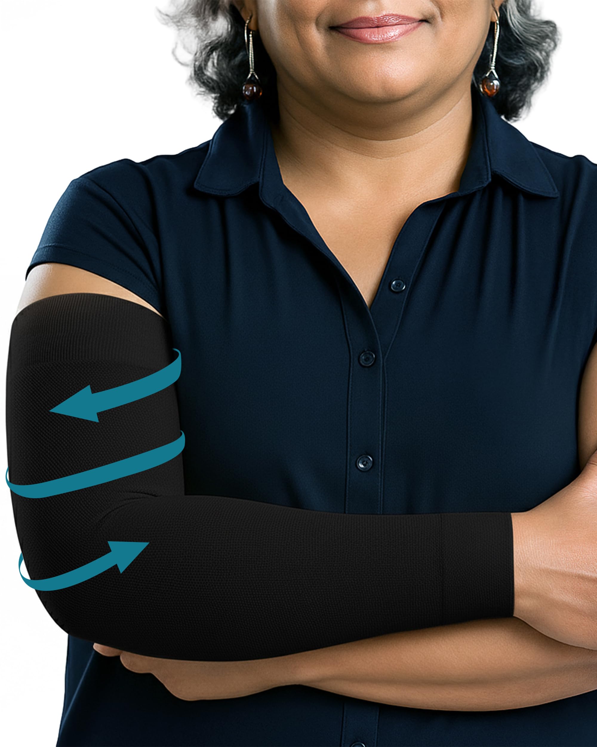 Photo 1 of KEMFORD Compression Lymphedema Arm Sleeves for Women - 15-20 mmHg, 1 Pair, Black, L - Medical Arm Brace for Swelling, Edema, Circulation