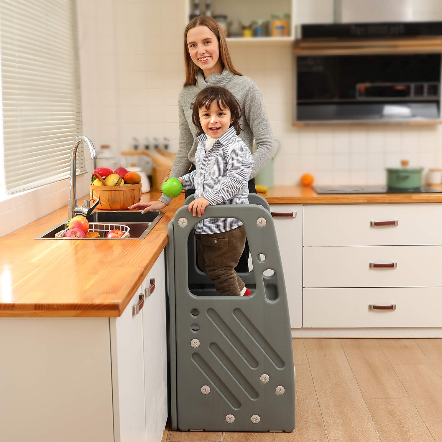 SDADI Childrens Step Stool with Three Adjustable Heights, Grey: Furniture & Decor