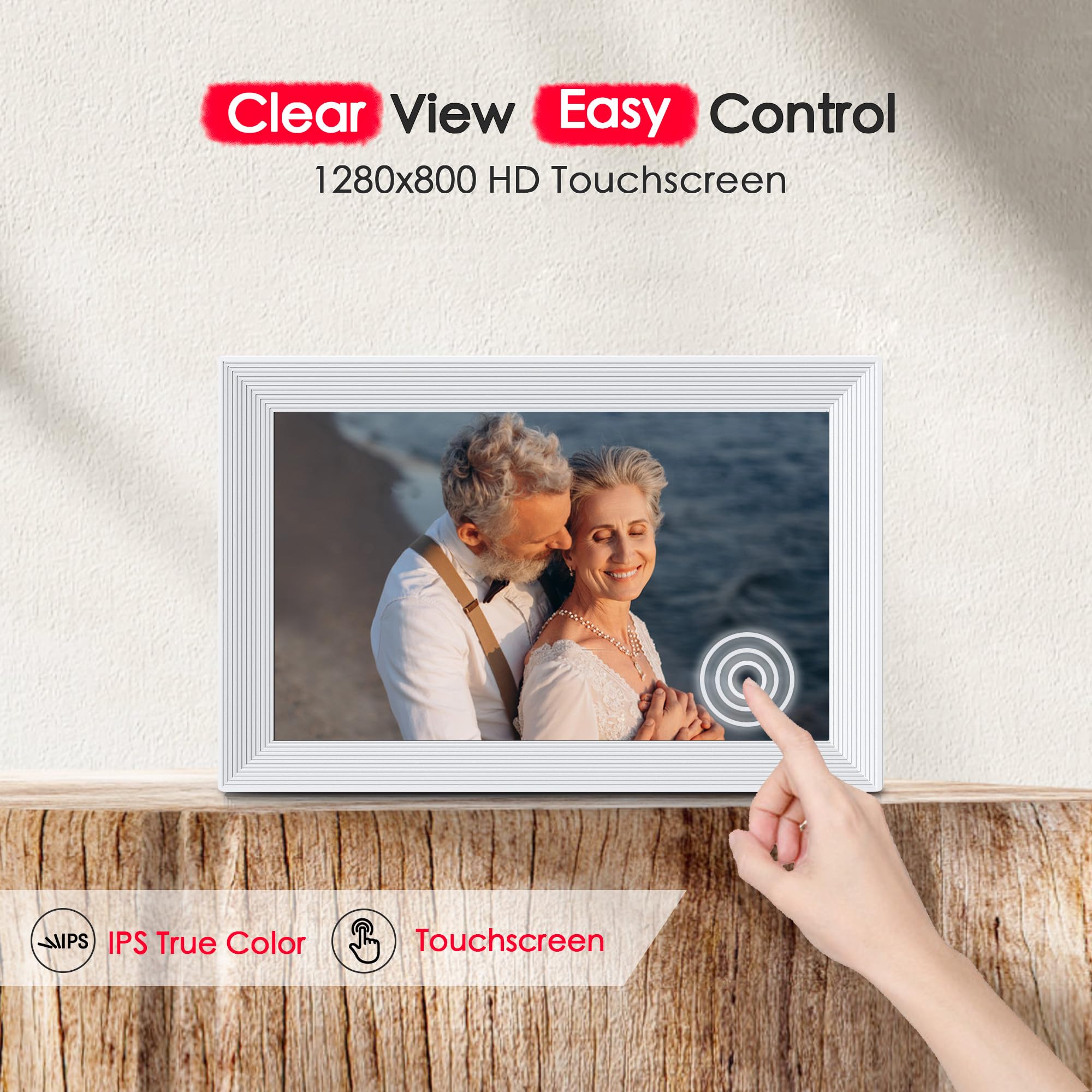 Digital Picture Frame, 10.1 inch Frameo Digital Frame WiFi, 1280 * 800 IPS HD Touchscreen, 32GB Storage, Instant Share Pictures Video, Smart Photo Frame Electronic, Gifts for Mom, House Warming