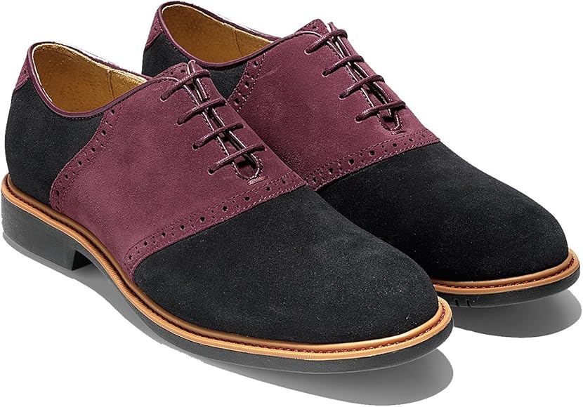 burgundy and black saddle oxfords