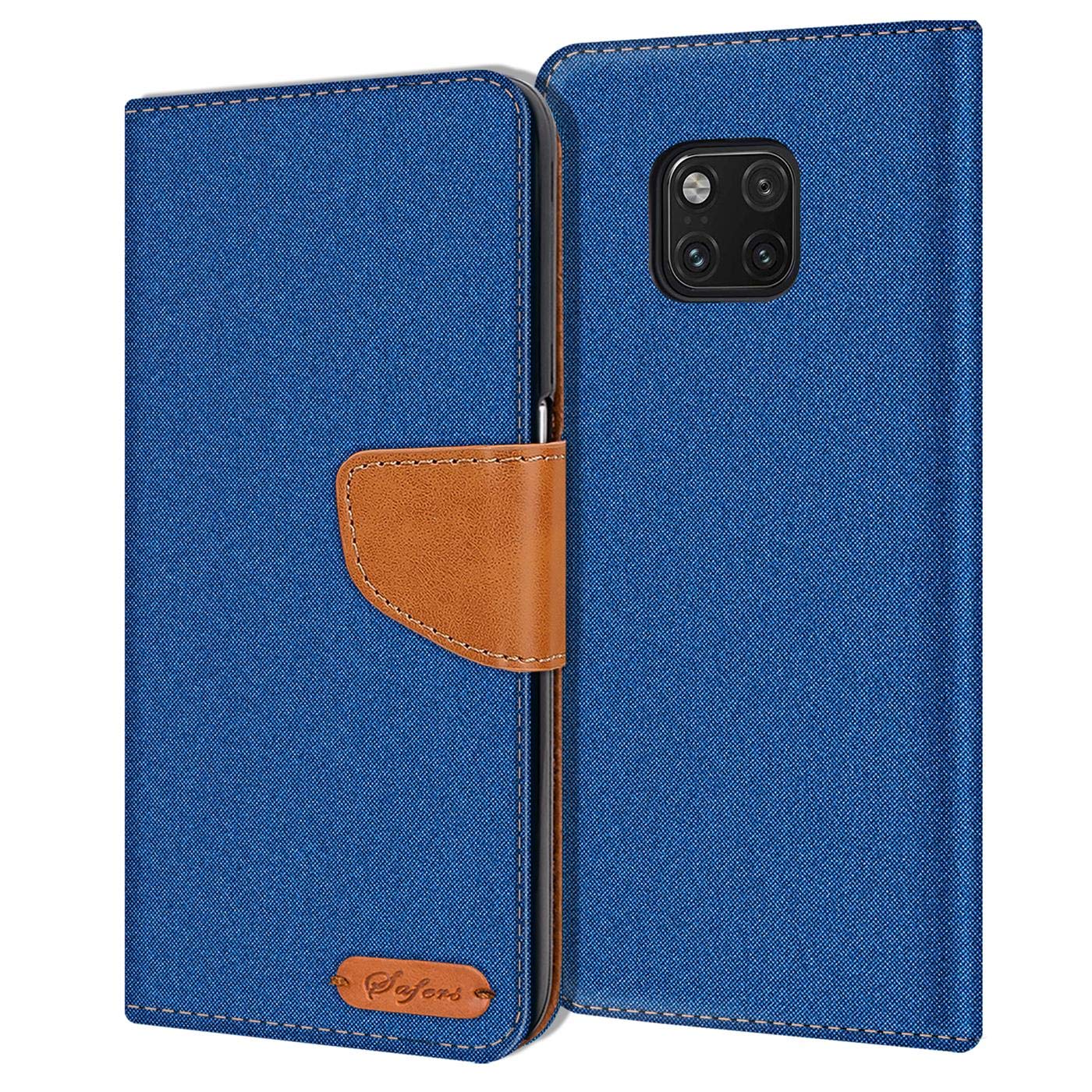 Verco Phone Wallet Case compatible with the Huawei Mate 20 Pro, Canvas Faux Leather Book Cover for the Mate 20 Pro Flip Case Bag Hinged - Blue
