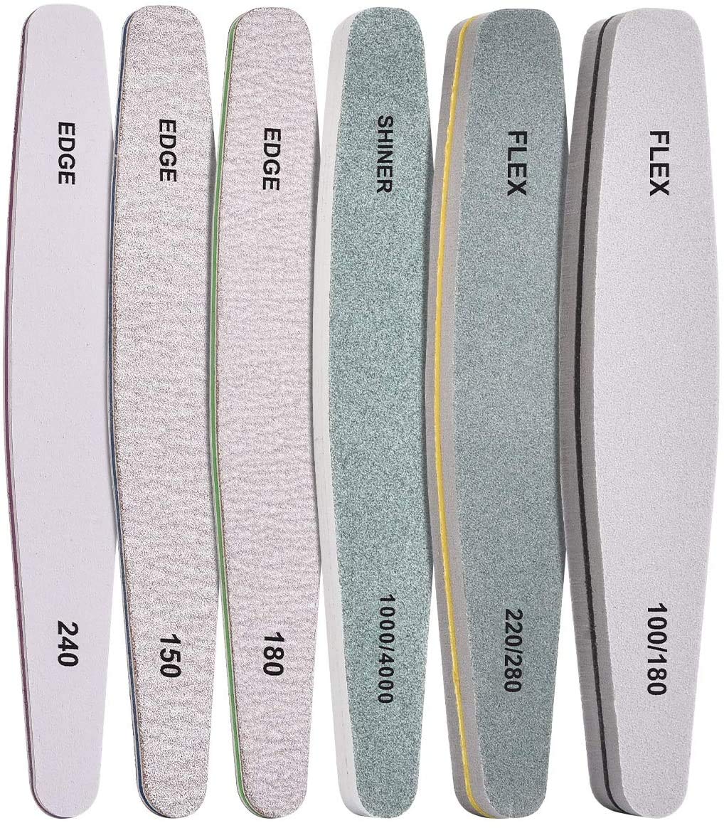 AIRSEE Nail File Professional Nail Files and Buffers for Gel, Acrylic, Nature Nails Double Sided Emery Boards, Manicure and Pedicure Tools for Nail Grooming and Styling, 6Pcs Nail Filer Shine Kit : Beauty