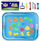AnanBros 25 Pieces Beach Sand Toys Set, Sand Molds and Tools Kit Plus Sand Tray Mat, Magic Molding Toys Sandbox Toys for Kids