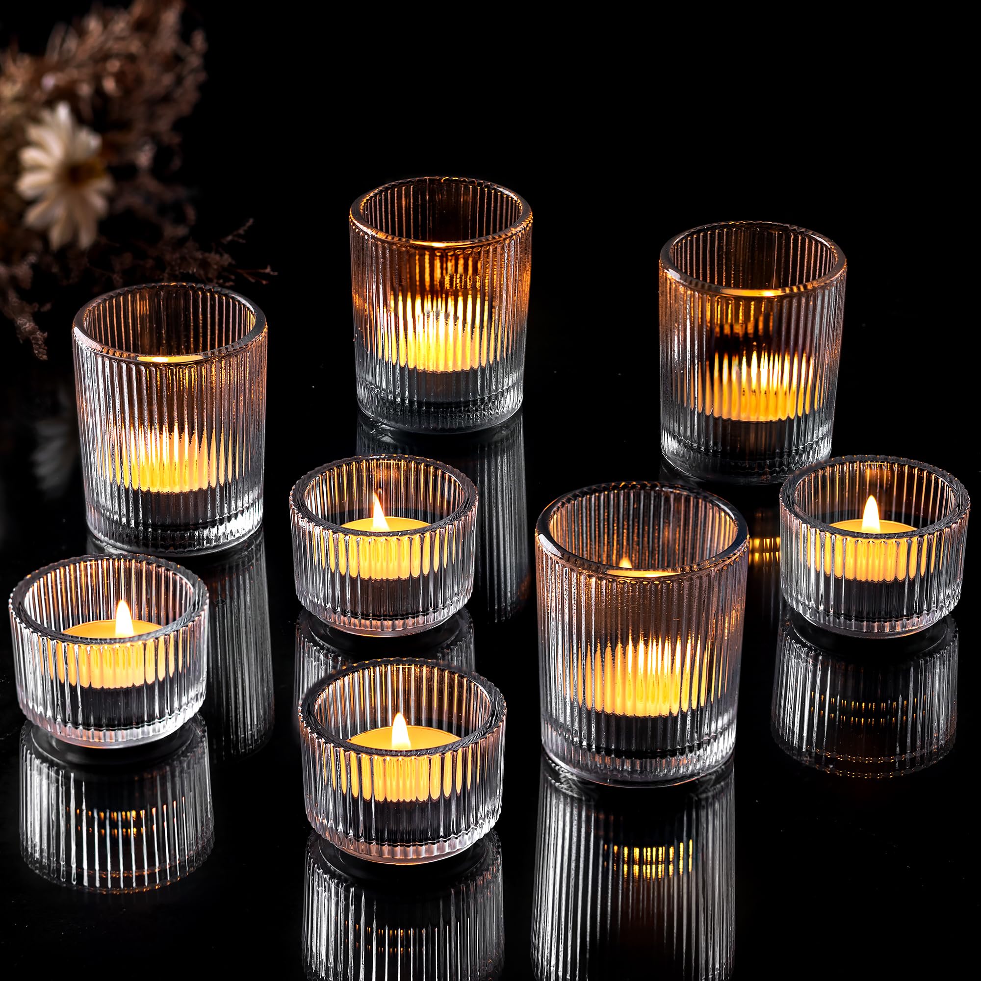 Hewory Tealight Holders Glass Candle Holder: 8pcs Tea Light Candle Holders Clear Votive Candle Holder for Table Centrepiece, Tea Light Holders Glass Holder for Wedding Party Living Room Home Decor