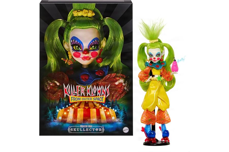 Monster High Skullector Shorty Doll, Killer Klowns from Outer Space Collectible with Green Hair, Yellow Clown Clothes, Balloon Shoes and Doll Stand (Amazon Exclusive)