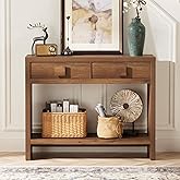 ONBRILL Console Table with Drawers, 40 Inch Narrow Entryway Table with Open Storage Shelves, Mid Century Modern Hallway Accent Tables Behind Couch Table for Living Room (Vintage Brown)