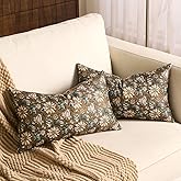 Floral Lumbar Pillow Covers 12x20 Decorative Flower Throw Pillow Covers Accent Long Cushion Covers Vintage Pillowcase for Couch Sofa Bedroom Living Room Home Decor Outdoor Pillow Case Set of 2,Brown