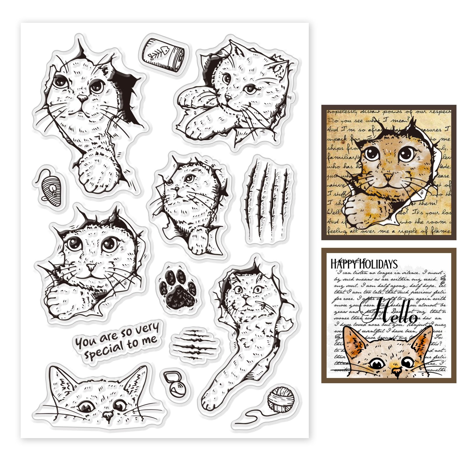 GLOBLELAND Crack and Cat Clear Stamps for Cards Making Cartoon Animal Clear Stamp Seals Transparent Stamps for DIY Scrapbooking Photo Album Journal Home Decoration