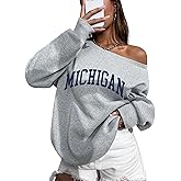 Hilinker Women's Off Shoulder Sweatshirt Oversized Pullover Cute Long Sleeve Tops