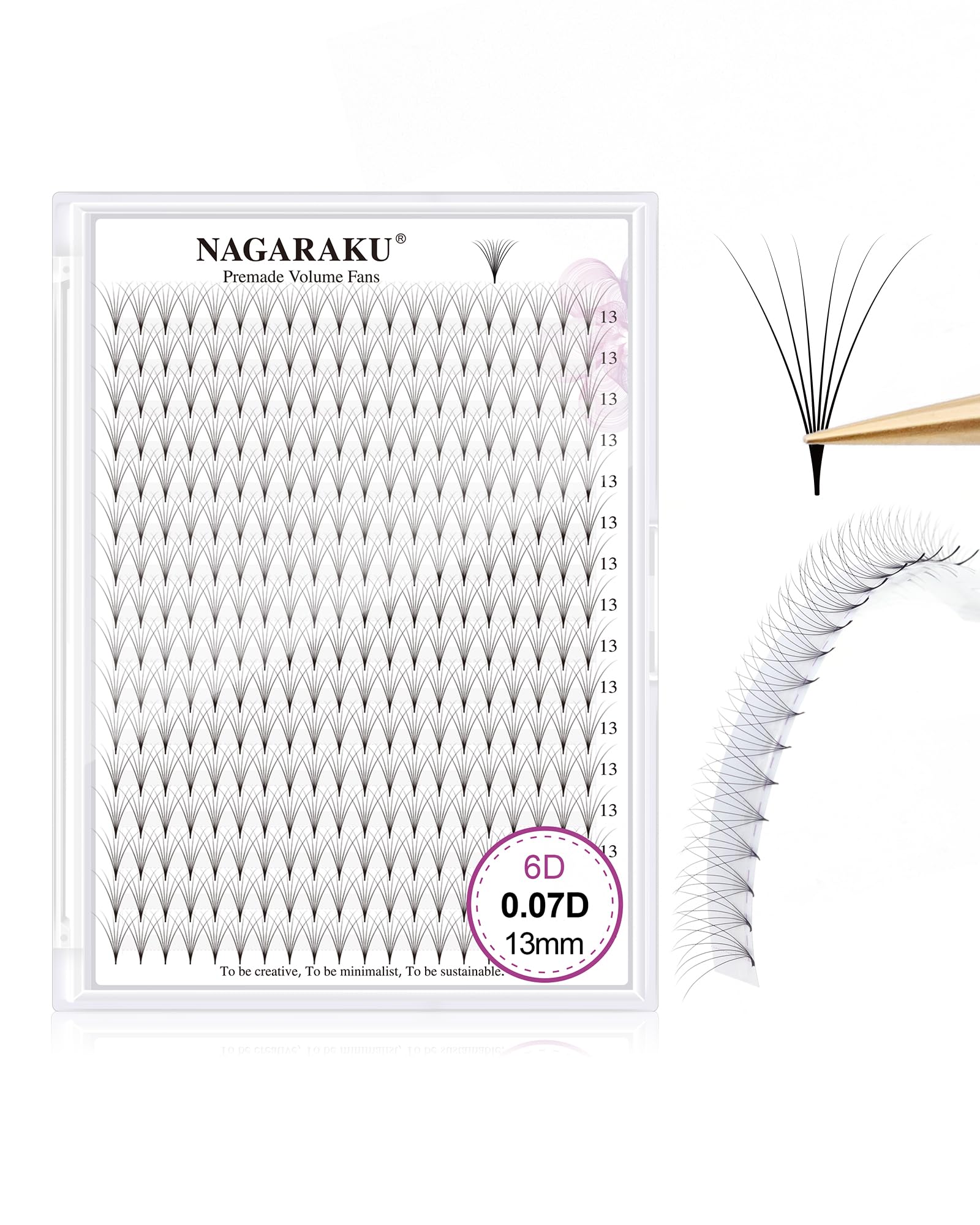 NAGARAKU Eyelash Extensions 320 Clusters Premade Fans Russian Volume Long Stem Premade Fans Thin Pointy Base Natural Pre Fanned Fluffy False Eyelash Black 16 Rows (6D 0.07 D Curl 13mm) — image 1