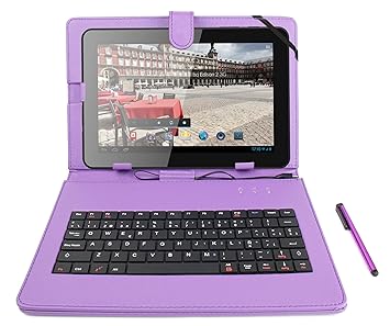 Duragadget Fundateclado Color Morado En Español Con Letra ñ Para Bq Edison 2 101 Con Conexión Microusb Lápiz Stylus Función Atril