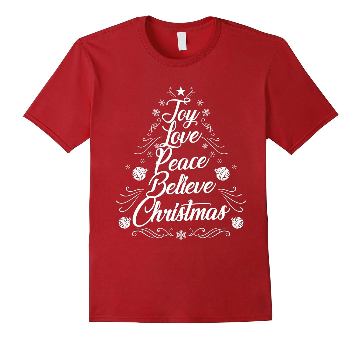 Joy Love Peace Believe Christmas Xmas Tree T-Shirt-ANZ