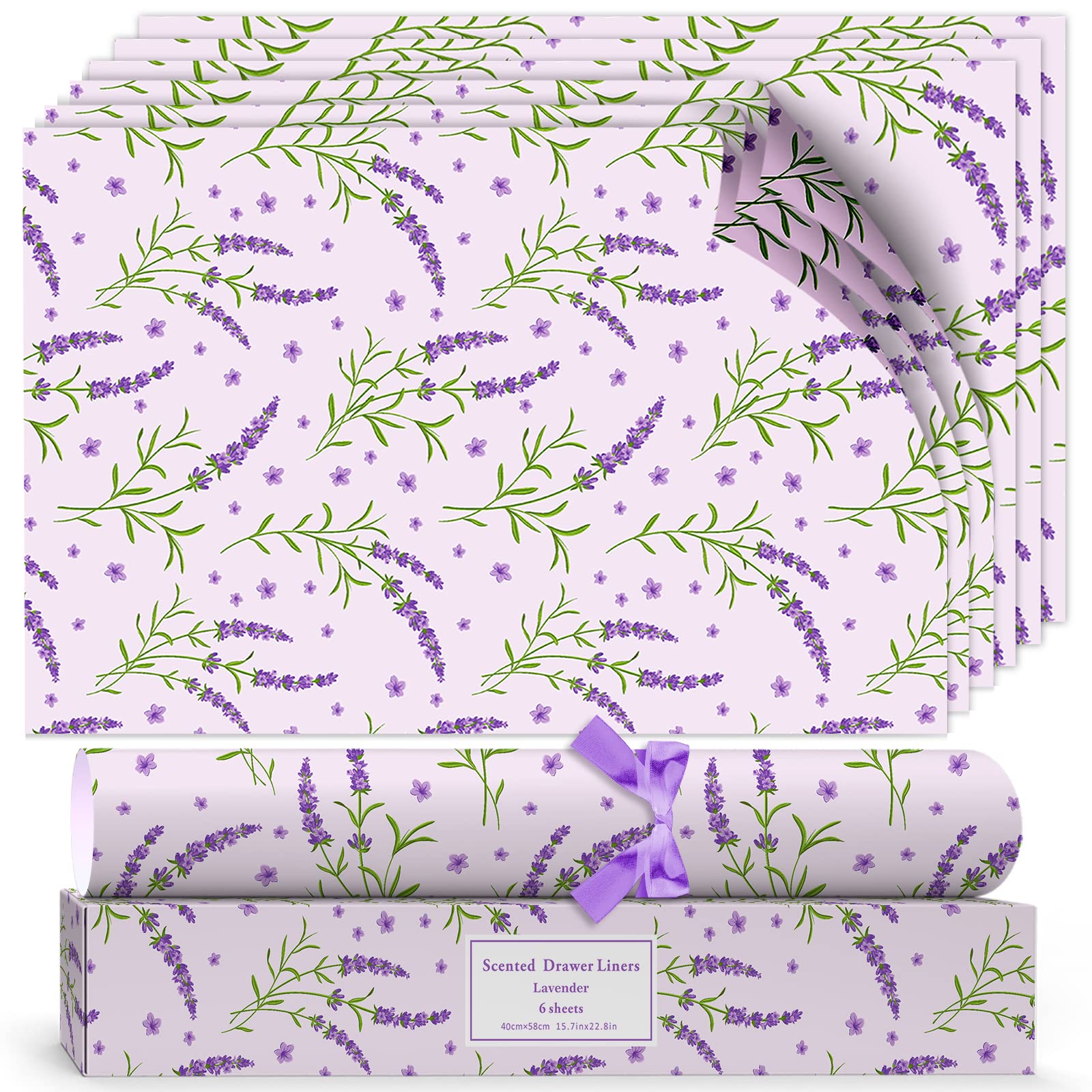 SCENTORINI Lavender Scented Drawer Liners, Scent Paper Liners for Drawers, Fragrant Drawer Liners for Drawers Closets Wardrobe Dresser Shelf, 6 Sheets