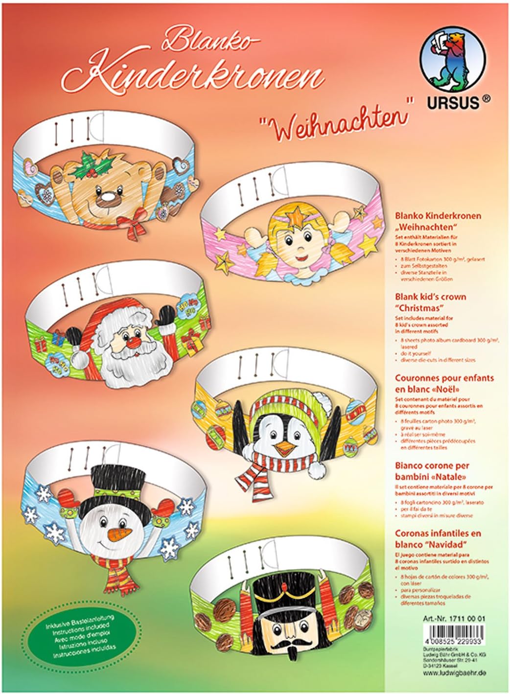 Ursus 17110001 Children's Crowns Christmas, White