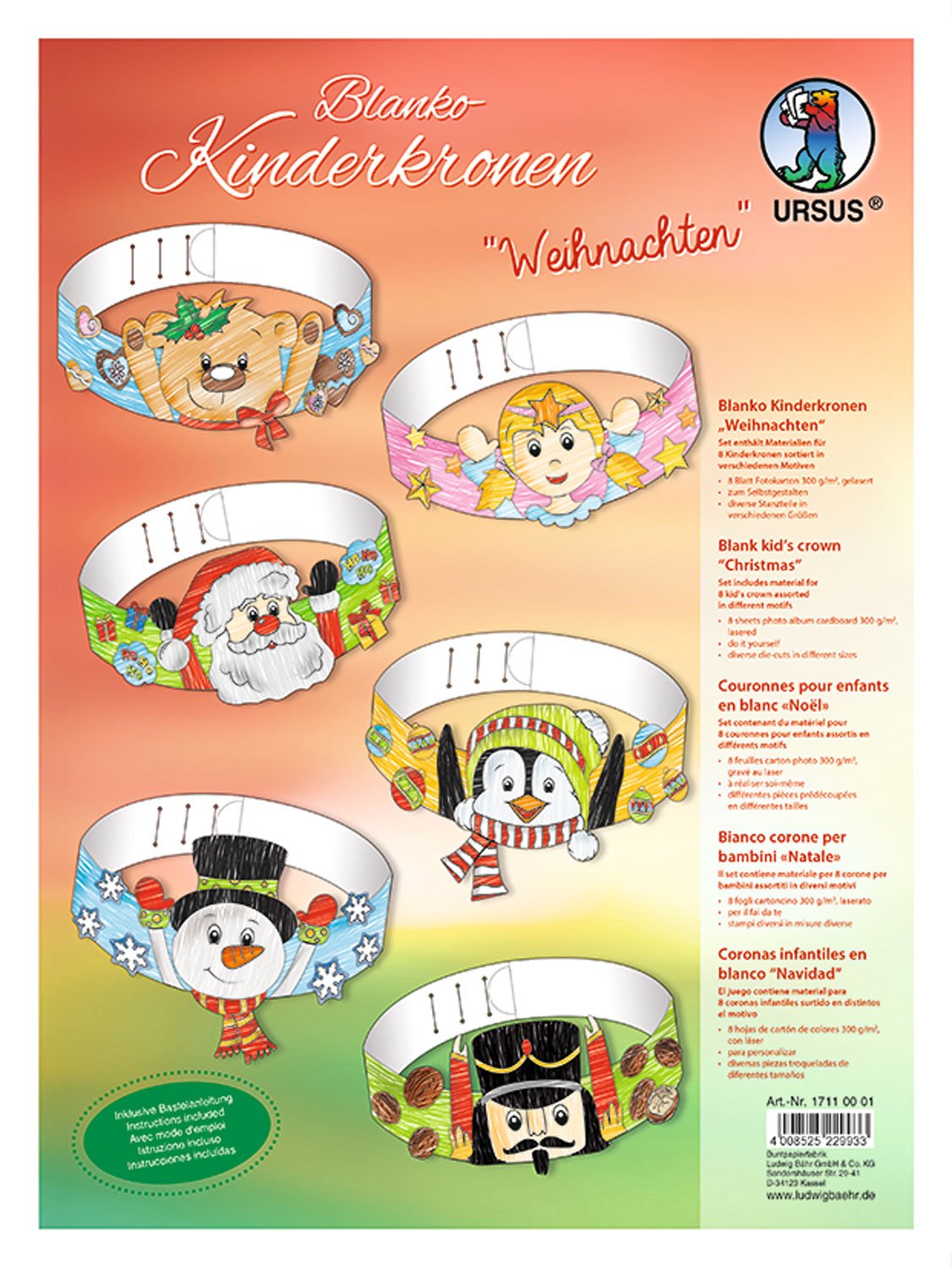 Ursus 17110001 Children's Crowns Christmas, White