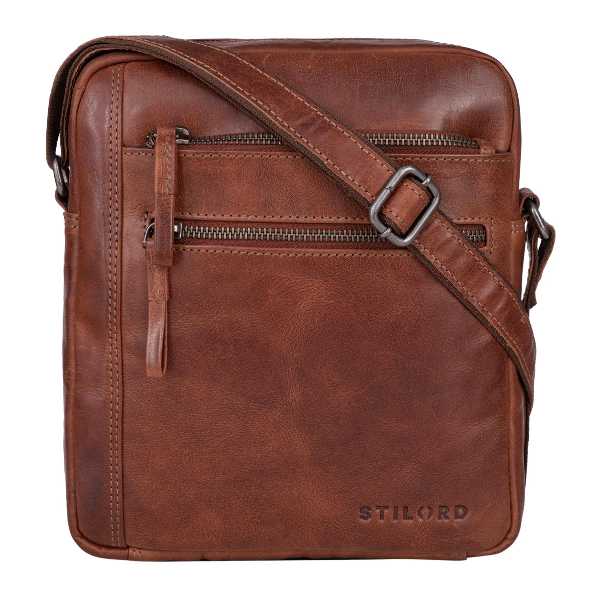 STILORD "Garcia" Modern Leather Shoulder Bag Small Vintage Cross Body Cross Over Bag for Men Women Messenger Bag in Genuine Leather Colour:Brandy - Brown