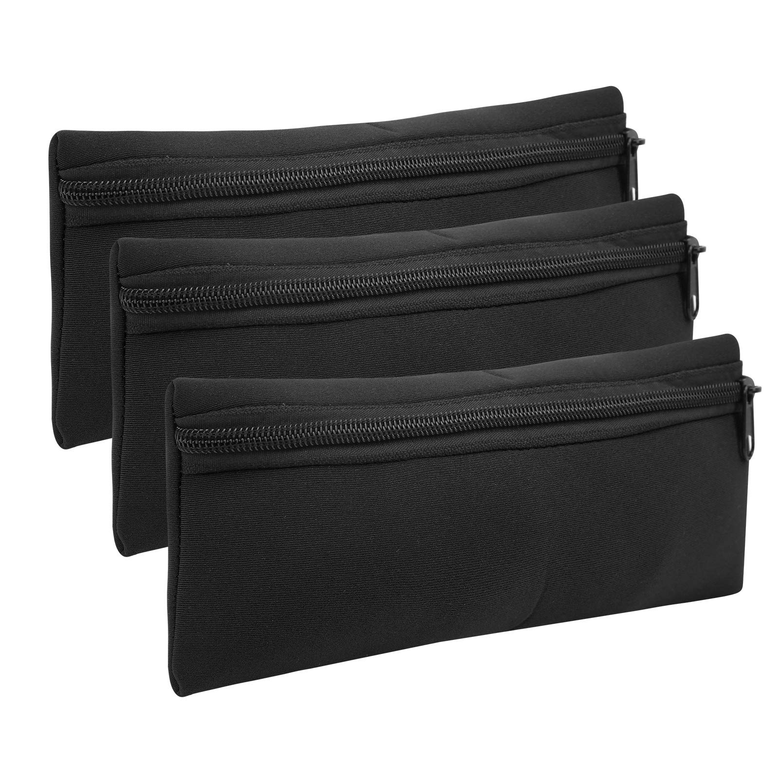 Alomejor 3Pcs Pencil Bag, Neoprene, Black, Large Capacity, Zipper Closure, Multi-functional Storage, 5x10x20cm