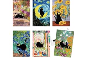 Whaline 36 Pcs Art Print Postcards Famous Painting with Black Cat Post Cards Assortment 6 Designs Greeting Cards for Birthday Baby Shower Party Favors Supplies, 4 x 6 Inch