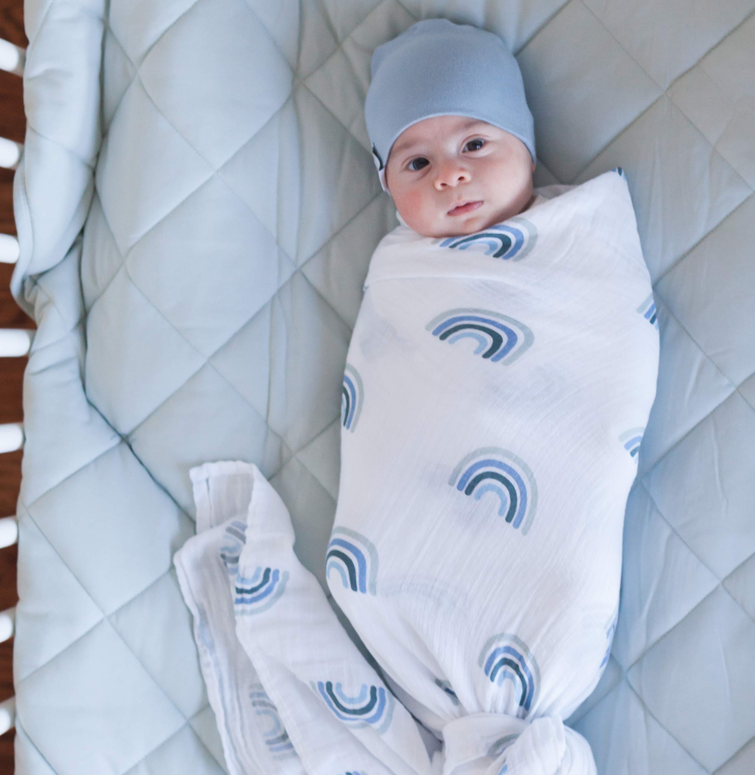 Ely's & Co. Baby Crib Bedding Sets for Boys and Girls — 4 Piece Set Includes Crib Sheet, Quilted Blanket, Crib Skirt, and Decorative Toddler (Blue Rainbow, 4 Piece)