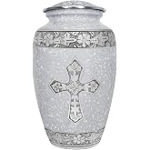 NANIURN Cremation Urns for Women, White Engraved Cross Large Funeral Urn | Urn for Ashes for Women, Full-Size Adult Memorial for Burial and Remembrance with Faith-Inspired Engraved Cross Detailing