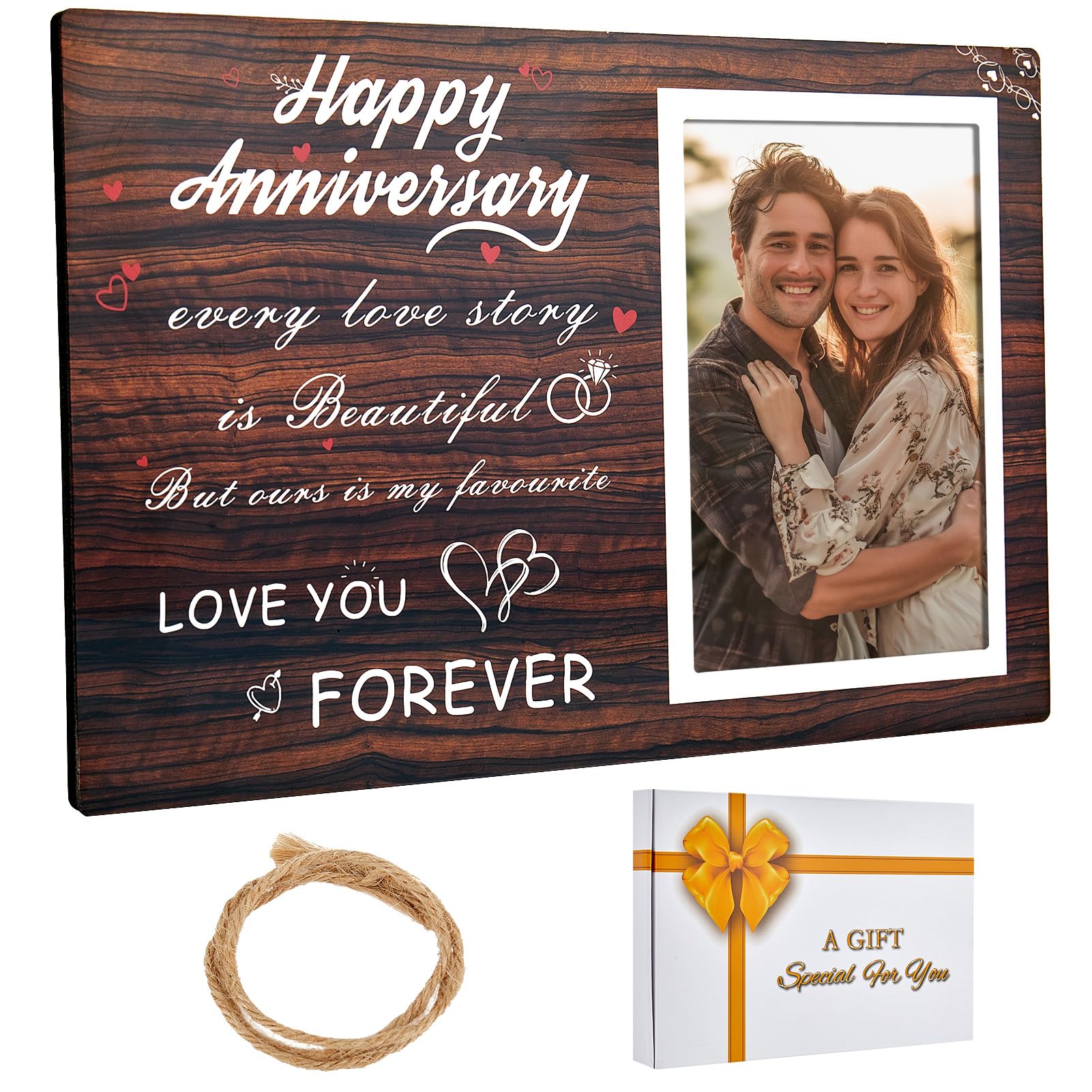 Happy Anniversary Photo Frame Gifts for Her Him Couple Parents, Premium Anniversary Picture Frame Gift Ideal for 1st, 1 Year, First, 5th, Paper, Ruby, Diamond, Wedding Present (4x6 Inch)