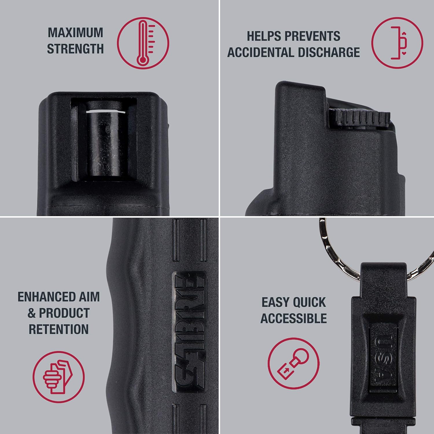 SABRE RED Pepper Spray Keychain with Quick Release for Easy Access – Max Police Strength OC Spray, Finger Grip for Accurate Aim, 10-Foot (3M) Range, 25 Bursts (5X Other Brands) Practice Spray Option : Self Defense Pepper Spray : Sports & Outdoors