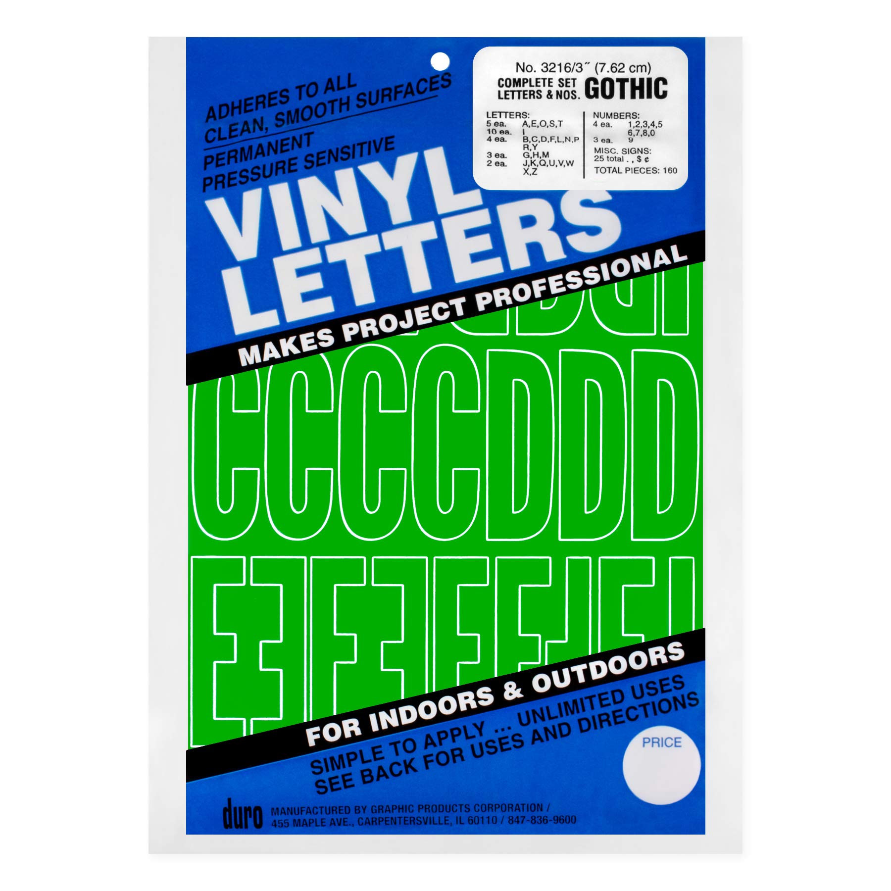 Graphic Products Permanent Adhesive Vinyl Letters and Numbers 3-inch 160/Pkg-Green