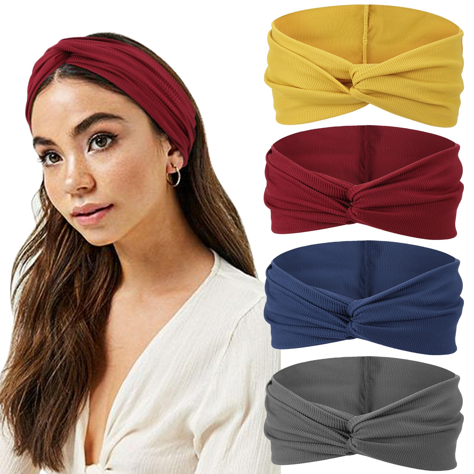 DRESHOW 4 Pack Women Headbands Vintage Elastic Boho Criss Cross Head Wrap Hair Band Cute Hair Accessories