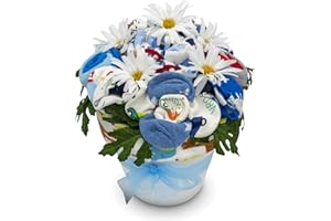 Deluxe Baby Blossom Clothing Bouquet | Newborn Baby Boy Gift Set | Unique Baby Gift Basket for Expecting Moms | New Baby Gift Basket | Blue Baby Gift Set | Baby Boy Outfits | Nikki's Gift Baskets
