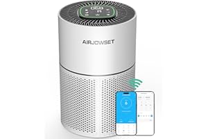 Smart Wi-Fi Air Purifier, AIRJOWSET H13 True HEPA Filter, Air Purifiers for Home Large Room up to 1290 Ft², Air Purifier for Bedroom with PM 2.5 Display for Pet Odor, Dust, Smoke, Wildfire (Grey)