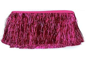 YYCRAFT 4" Wide Tinsel Fringe Trim Garland Dance Costume Fringe Trimming Shiny Foil Effect Party Decor (10 Yards, Hot Pink)