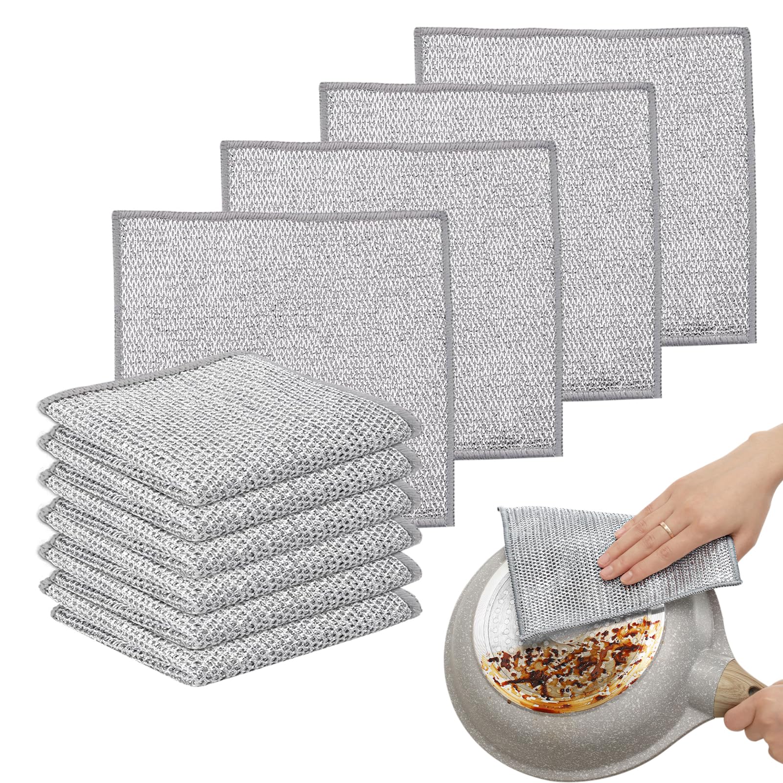 Azxndy 10Pack Double Silver Ply Wire Dish Cloths, Wet and Dry Multi-Purpose Mesh Scrubs Wire Dish Cloth, Kitchen Helper, Reusable Anti-Scratch Rags for Kitchen and Life