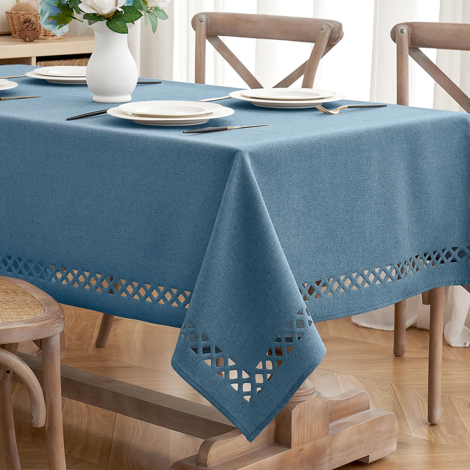 MIULEE Stone Blue Thick Polyester Linen Rectangle