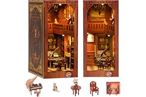 Wooderma Book Nook Kit, DIY Miniature House Kit for Adults, with Sensor Led Light, 3D Wooden Puzzle Doll House Kit, Bookshelf Decor, Present for Family, Friends (Bookstore)