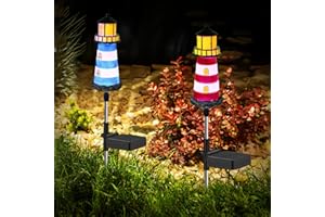 Vanzen Solar Garden Lights, 2-Pack Upgraded IP65 Waterproof Lighthouse Solar Lights, 10-Hour Long-Lasting Landscape Lights Solar Powered for Gardens (7 Color Changing)